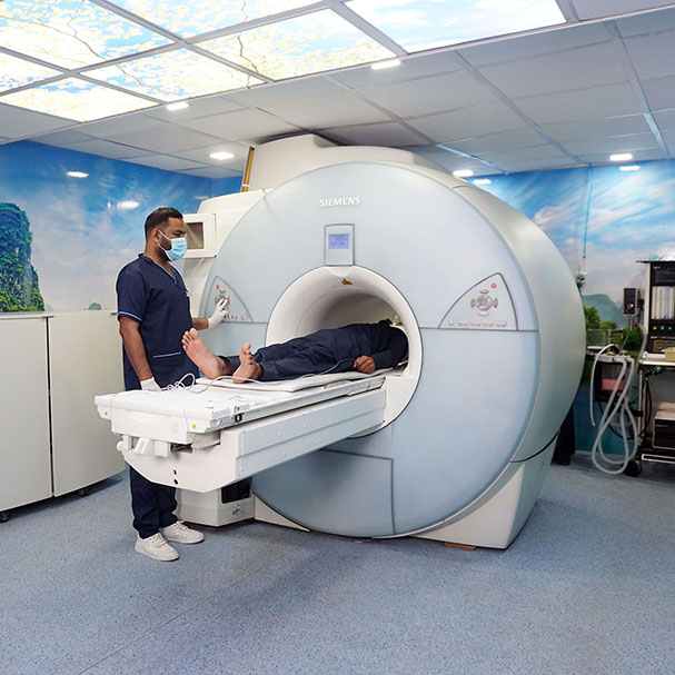 radiologist using an MRI machine